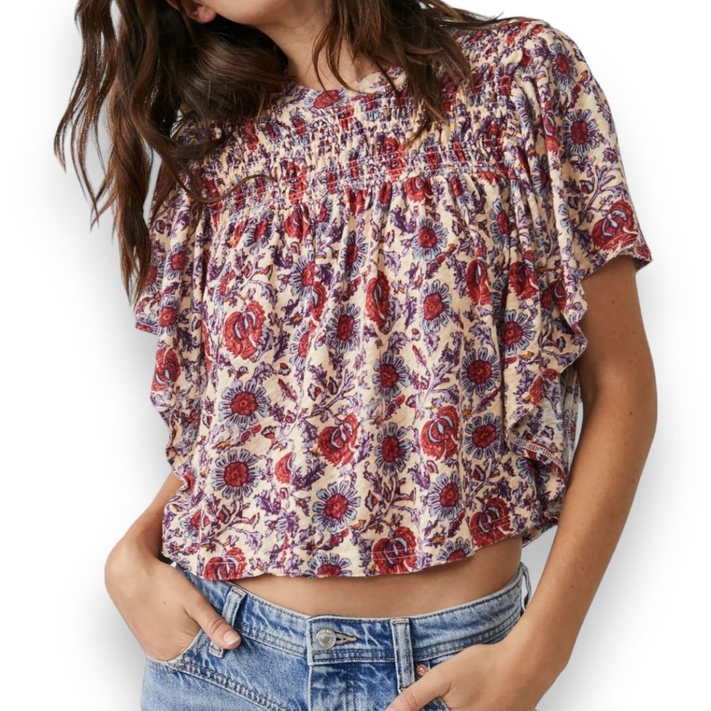 Free People Floral Blouse in Red and Purple